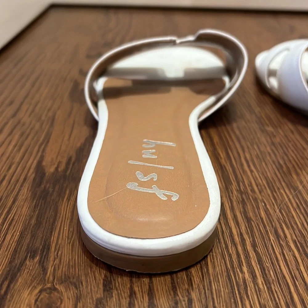 French Sole White Leather Slide Sandals - Picture 5 of 7